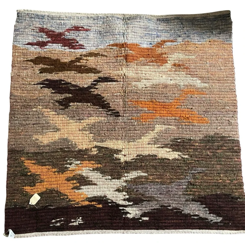 Vintage Native American Hand Woven Wool Tapestry Birds Hanging Wall Signed CleRo